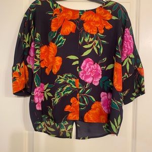 Express tropical floral top elbow sleeves XS